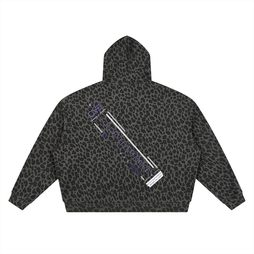 Unisex Leopard Print Waffle Full Zip Hoodie
