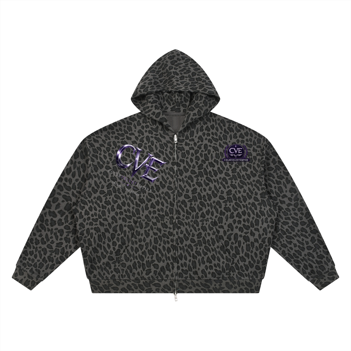 Unisex Leopard Print Waffle Full Zip Hoodie