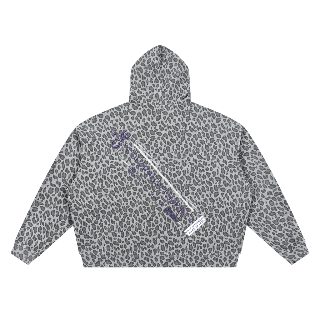 Unisex Leopard Print Waffle Full Zip Hoodie