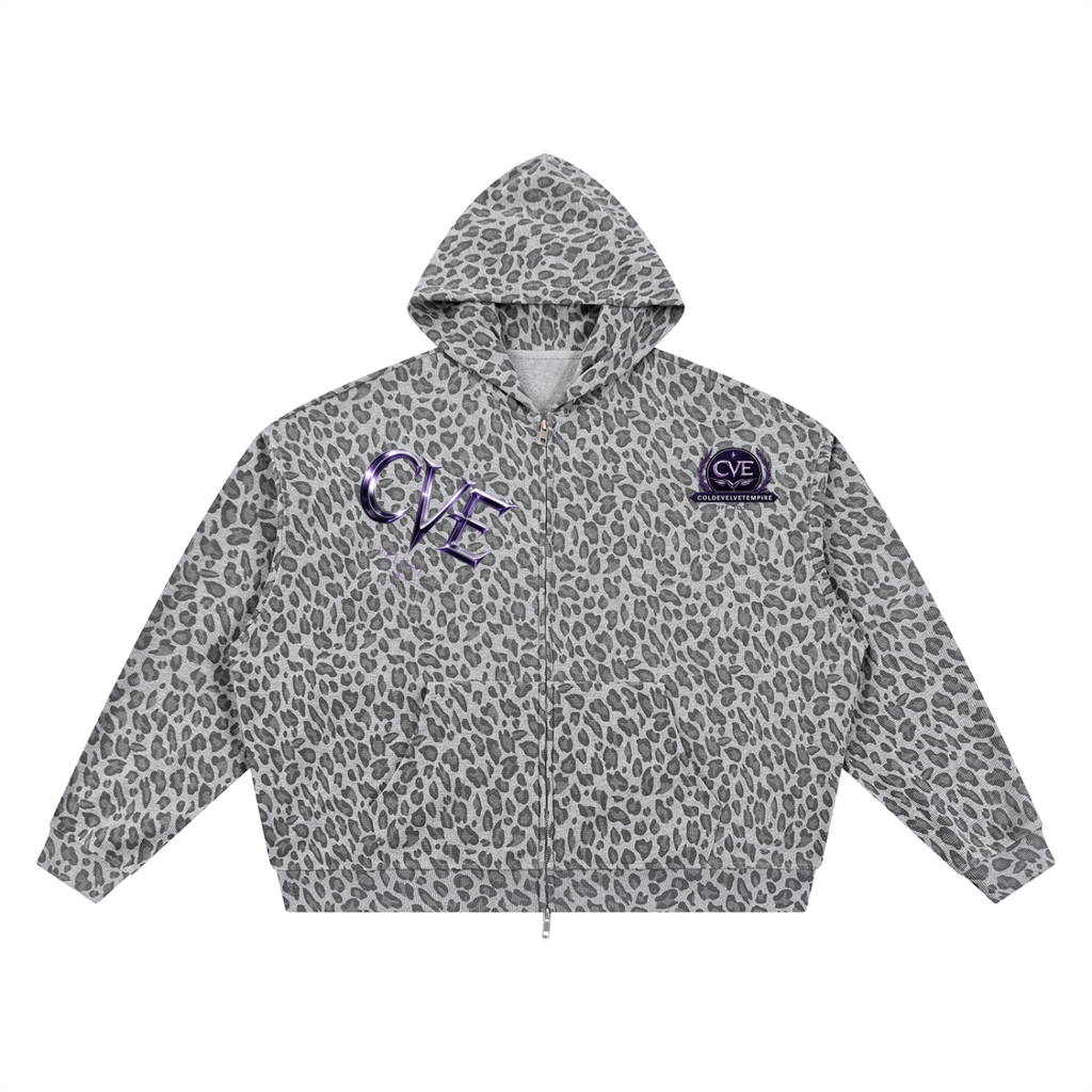 Unisex Leopard Print Waffle Full Zip Hoodie
