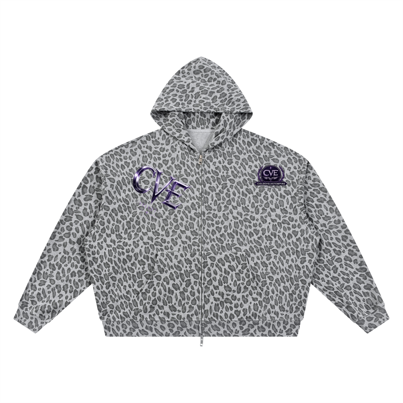 Unisex Leopard Print Waffle Full Zip Hoodie